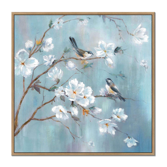 Spring Tree Canvas Wall Painting: Elegant Birds Artwork Flower Branch Picture and Floral Nature Wall Art for Office Room Decor 36'' x 36'' Large Framed
